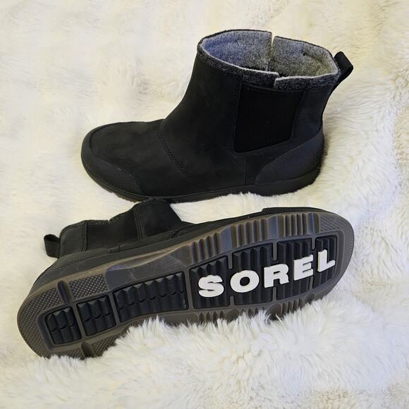 New Mens Sorel Ankeny II Chelsea Black Leather Waterproof Winter Boots Size 12 - Picture 1 of 7
